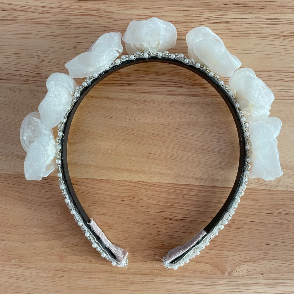 Girl Toddler Princess White Flower Black Base Headband Wedding Bridal Hair